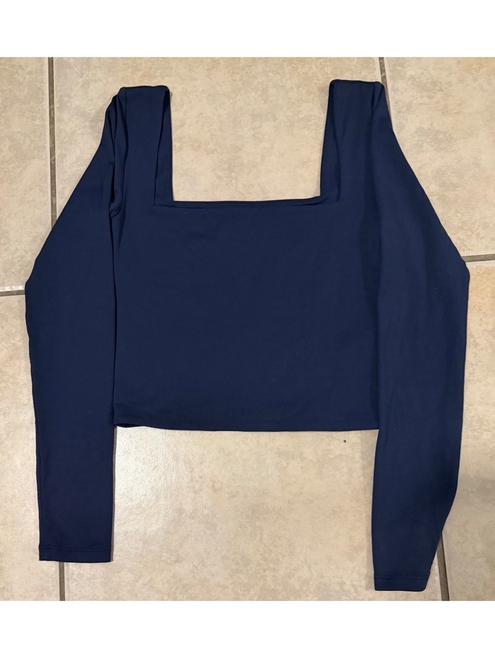Babaton Navy Blue Long Sleeve Crop Top, Size Small